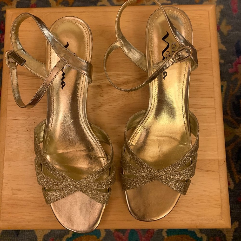 Touch of Nina Dressy Gold Glitter Sandal Heels 8.5